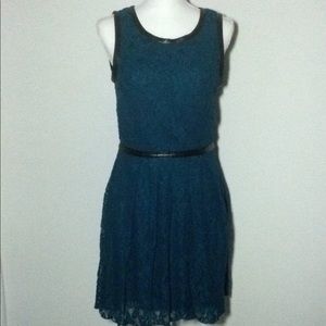 Speechless Lace Mini Dress With Faux Leather Trim